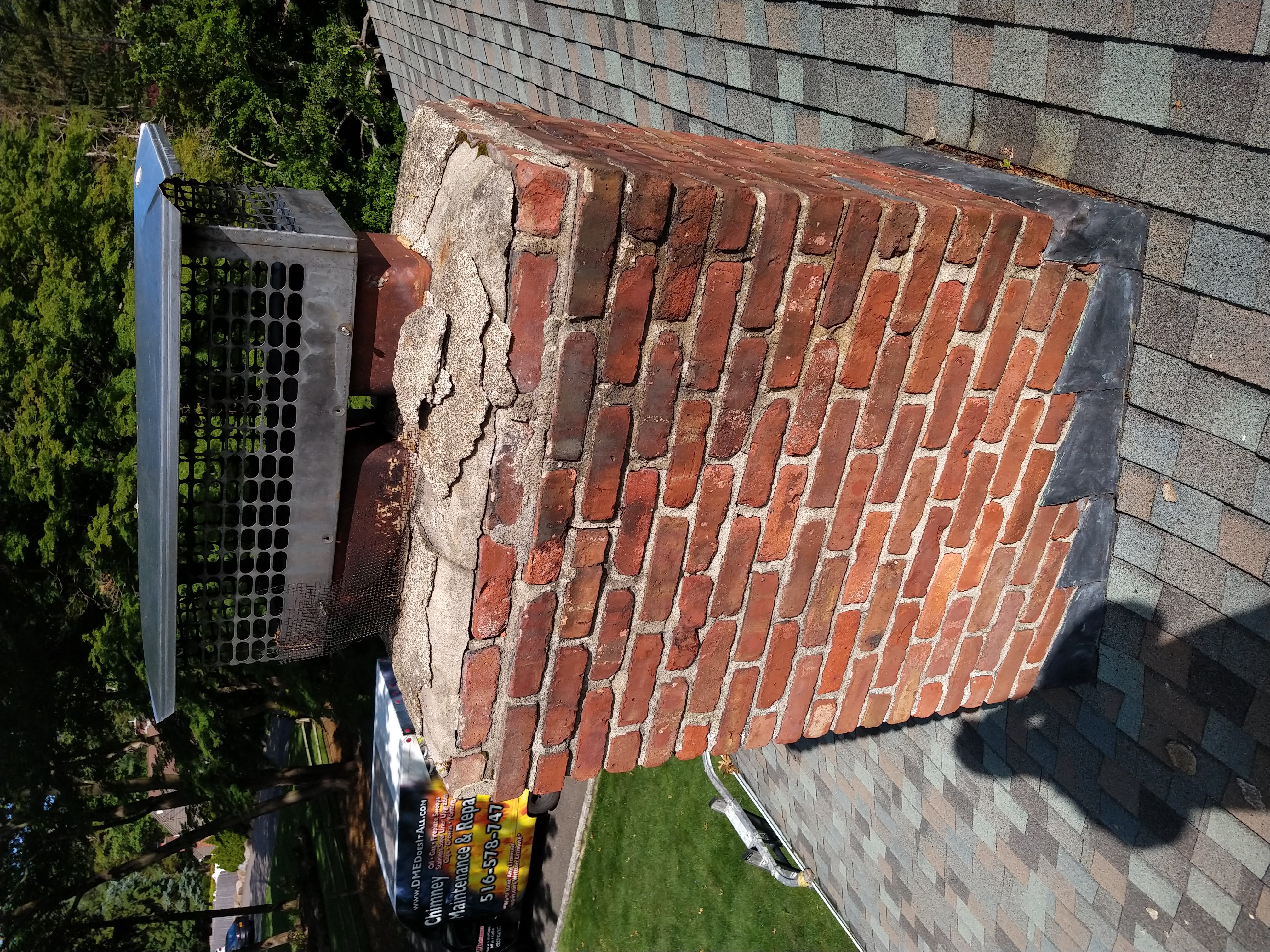 Before and after chimney pointing and tuckpointing in Commack, NY
